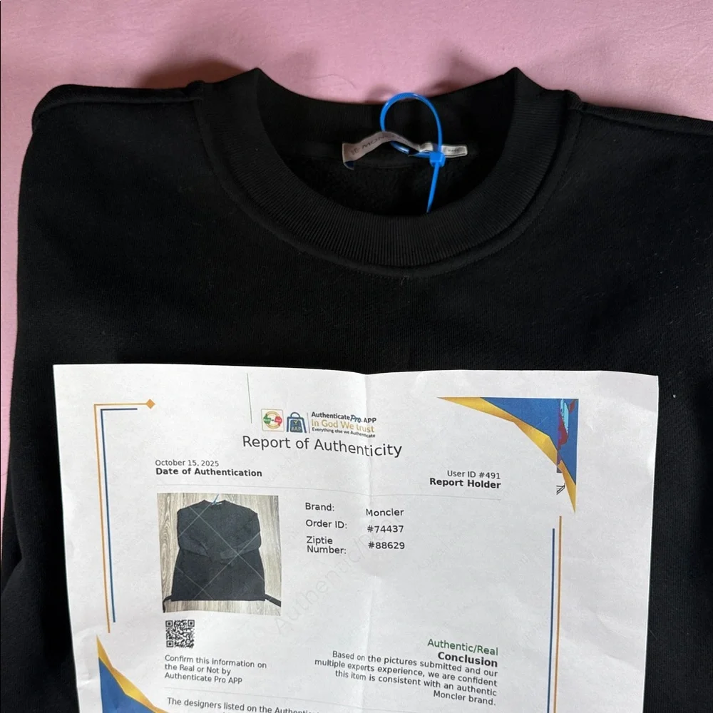 Moncler Classic Black Sweatshirt Crystal Logo Lace Up Hem Pullover - Picture 9 of 9